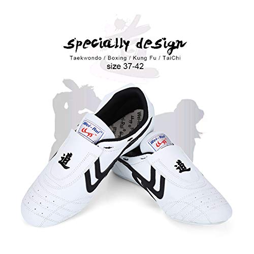 Alomejor Zapatos de Taekwondo Artes Marciales Zapatilla de Boxeo Karate Kung Fu Tai Chi Zapatos Zapatillas de Rayas Negras Zapatillas Ligeras(37)