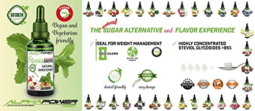 ALPHAPOWER FOOD - Stevia liquida pura 100ml, Stevia Gotas de natural - vegano y no OGM, extracto líquido puro, Edulcorante natural, sustituto del azúcar - sin azúcar, sin calorías, sin gusto