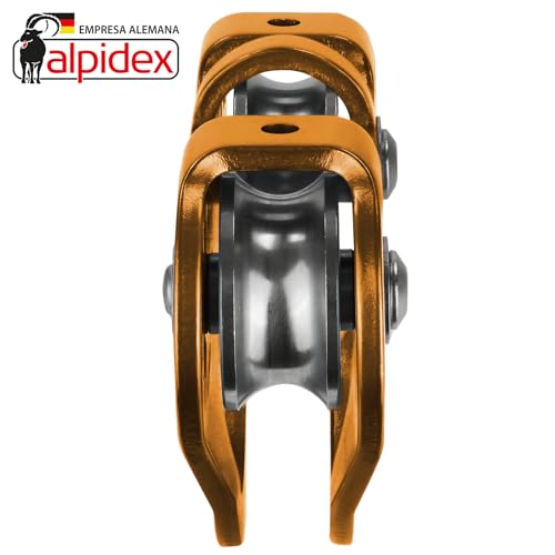 ALPIDEX polea de reenvío 20 kN - Tandem Pulley polea - para Cuerdas Textiles con 13 mm y para Cables de 12 mm - EN12278, Color: Naranja