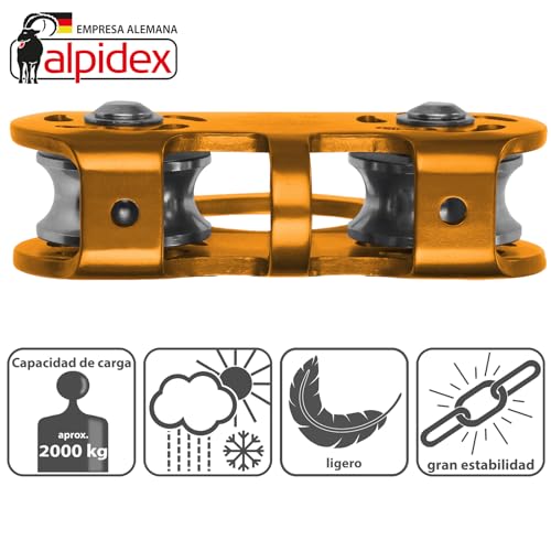 ALPIDEX polea de reenvío 20 kN - Tandem Pulley polea - para Cuerdas Textiles con 13 mm y para Cables de 12 mm - EN12278, Color: Naranja
