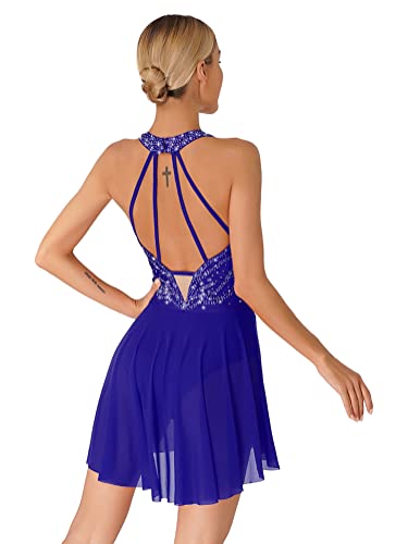 Alvivi Maillot de Danza Ballet para Mujer sin Manga Vestido de Patinaje Artístico Gimnasia Body con Falda Tul Vestido de Danza Lírica Dancewear S-3XL C Azul real M