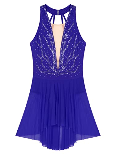 Alvivi Maillot de Danza Ballet para Mujer sin Manga Vestido de Patinaje Artístico Gimnasia Body con Falda Tul Vestido de Danza Lírica Dancewear S-3XL C Azul real M