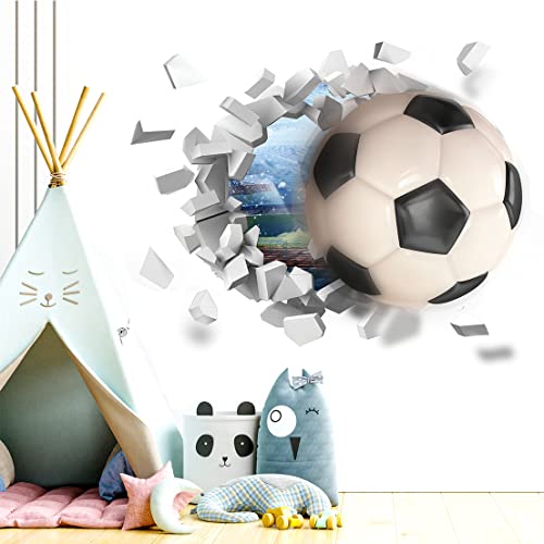 Amacoam Pegatinas de Fútbol en 3D, Pegatinas de Pared niños fútbol 3D (50 x 40 cm) pegatinas Fútbol de Fútbol para Habitación Niños, Vinilo Fútbol para niños, dormitorio, sala juegos, sala estar