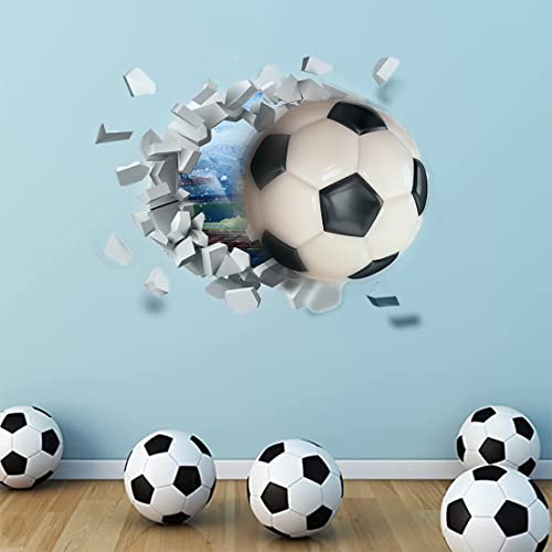 Amacoam Pegatinas de Fútbol en 3D, Pegatinas de Pared niños fútbol 3D (50 x 40 cm) pegatinas Fútbol de Fútbol para Habitación Niños, Vinilo Fútbol para niños, dormitorio, sala juegos, sala estar