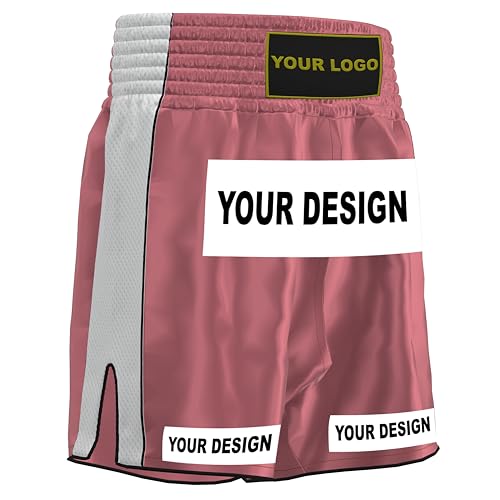 Amata - Pantalones cortos de boxeo personalizados para Muay Thai, equipo de kickboxing para hombres, mujeres, niños, adultos, niños y niñas, rosado, beige, (Pink Beige), XXX-Small