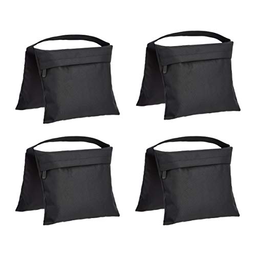 Amazon Basics - Bolsa de arena vacía, accesorio fotográfico para soportes de iluminación, paquete de 4, Negro