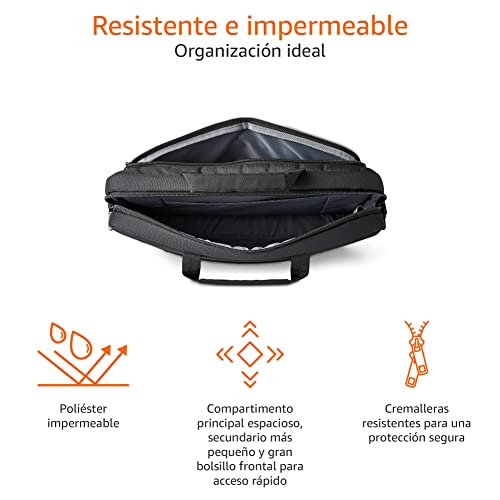 Amazon Basics - Funda compacta para portátil con correa para el hombro y bolsillos para guardar accesorios, (44 cm), negro, 1 unidad