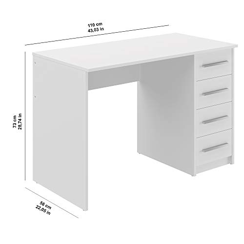 Amazon Basics Idro Modern - Escritorio con 4 cajones, 56 x 110 x 73 cm (blanco) (Antes éramos Movian)