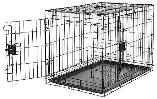 Amazon Basics - Jaula para perro de alambre metálico, Duradero,Plegable con bandeja, doble puerta, negro, 91 x 58 x 64 cm (L x An x Al)