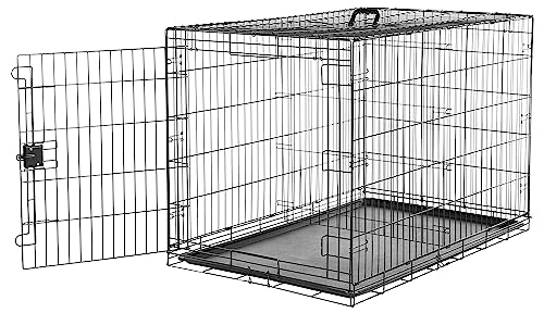 Amazon Basics - Jaula para perro de alambre metálico, Duradero,Plegable con bandeja, puerta única, 122 cm, negro