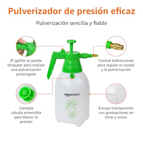 Amazon Basics - Pulverizador a presión con mecanismo de gatillo con bloqueo, 2 litros