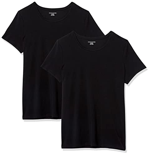 Amazon Essentials Camiseta de Cuello Caja de Manga Corta y Ajuste Clásico Mujer, Pack de 2, Negro, XL