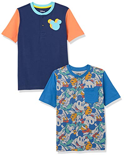 Amazon Essentials Disney | Marvel | Star Wars Camisetas Henley de Manga Corta (Previamente Spotted Zebra) Niño, Pack de 2, Mickey Variado, 9 años