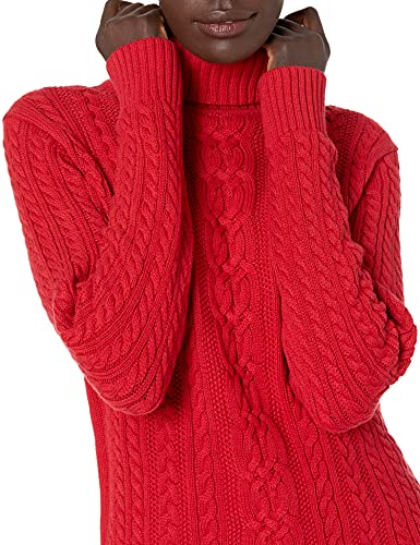 Amazon Essentials Jersey de Cuello Vuelto y Punto Cable de Tipo Pescador (Disponible en Tallas Grandes) Mujer, Rojo, S