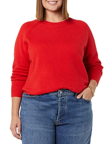 Amazon Essentials Jersey de Tacto Suave con Cuello Redondo, Manga Larga y Corte Clásico Mujer, Rojo, XL