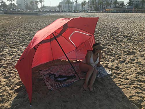Amiaire Sombrilla de Playa - Sombrilla de Playa Grande 240 cm – 3 Posiciones - Protección UV, antiviento y Transpirable de Aluminio- Incluye Bolsa de Viaje (Rojo)