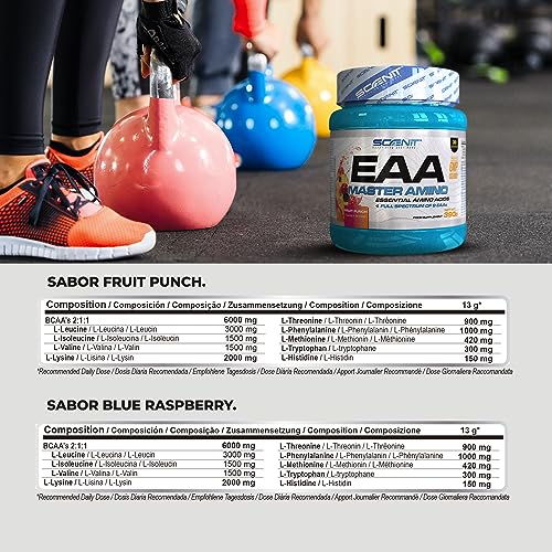 Aminoácidos esenciales completos - EAA Master Amino - 9 EAA en polvo - Aminoacidos BCAA 390 g (Fruit punch)