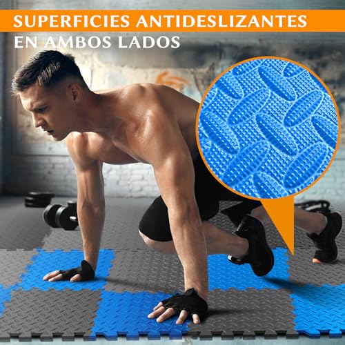 Amonax Fitness Puzzle para Suelos de Gimnasio (18 Piezas, Azul)