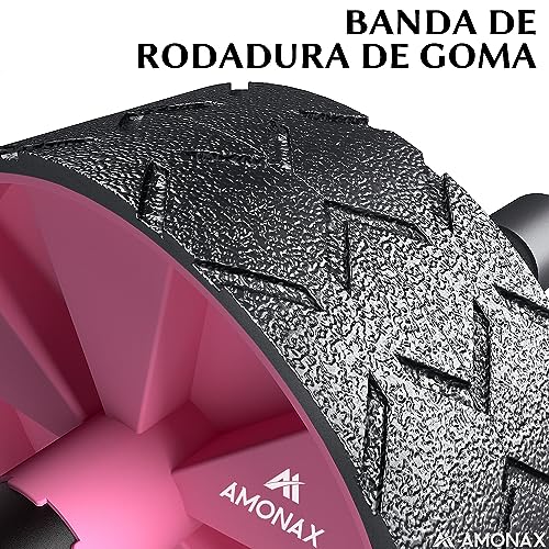 Amonax - Rodillo de rueda para abdominales con alfombrilla grande para ejercitar abdominales, doble rueda con modos de entrenamiento de fuerza dual en el gimnasio en casa (Rosa)