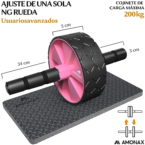 Amonax - Rodillo de rueda para abdominales con alfombrilla grande para ejercitar abdominales, doble rueda con modos de entrenamiento de fuerza dual en el gimnasio en casa (Azul)