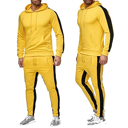 amropi Conjunto de Chandal Jogging para Hombre Sudaderas con Capucha y Pantalones 2 Piezas XL,Amarillo