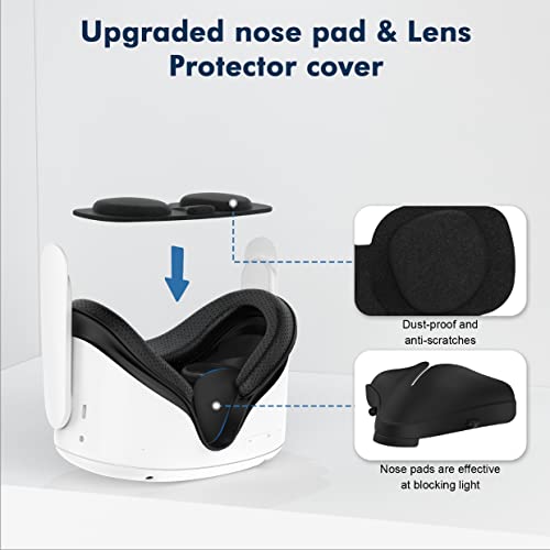 AMVR VR Facial Vent Soporte de Interfaz Suave y luz antifugas Funda de Espuma de Cuero PU Almohadilla de Repuesto Accesorios de Comodidad Personalizados Juego de 7 Piezas para Quest 2 (Negro)