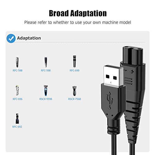 Ancable Cable de carga USB con cepillo pequeño, cable de repuesto compatible con Hatteker RFC 690, 692, 588, 598, 696, 9598, 7568, cortapelos (1 cable de carga+cepillo)