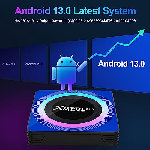 Android 13.0 TV Box, Android Box 4GB RAM 64GB ROM Quad-Core con Mini Teclado Inalámbrico, 2.4/5.0GHz Wi-Fi de Doble Banda BT 5.0 10/100M Ethernet HDMI 8K Android TV Box