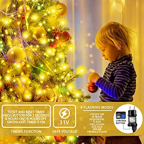 aneeway 400 LEDs Luces de Hadas para el Arbol de Navidad, Luces de Arbol de Navidad con 8 Modos, Guirnalda Luminosa Decoración con Enchufe Europeo, Fiesta, Navidad, Decoración, Boda, Blanco Cálido
