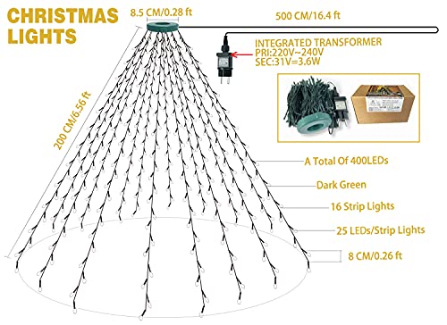 aneeway 400 LEDs Luces de Hadas para el Arbol de Navidad, Luces de Arbol de Navidad con 8 Modos, Guirnalda Luminosa Decoración con Enchufe Europeo, Fiesta, Navidad, Decoración, Boda, Blanco Cálido