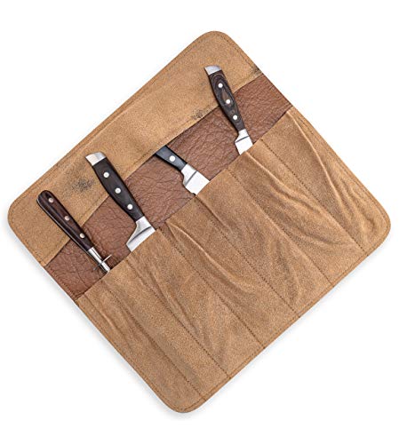 Angus Stoke Sam - Funda de piel para cuchillos de cocinero (piel, tamaño grande), diseño de bolsa, marrón, Bolsillo para cuchillos
