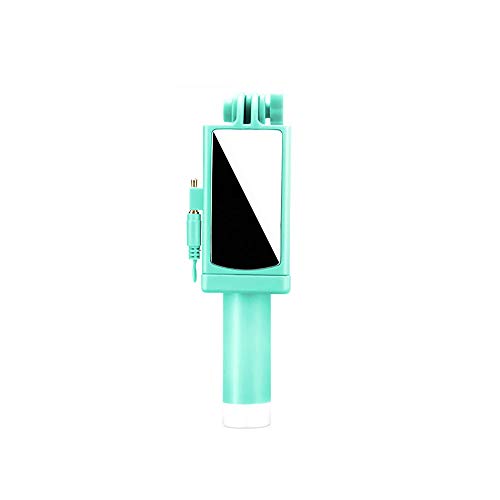 Anjing Mini palo de selfie de cable de control con espejo más grande, plegable, palo de selfie verde