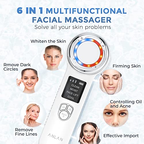 ANLAN Masajeador Facial Instrumento Multifuncional con Frío Calor Roja y Azul para Antiarrugas, Anti-envejecimiento, Limpieza Profunda, Cuidado Facial (For ES)