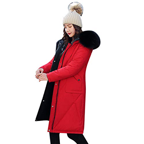 ANUFER Mujer Reversible Chaqueta Acolchada Cálida Invierno Capucha de Piel Sintética Abrigos Negro & Rojo SN071108 XL