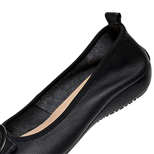 ANUFER Mujer Suave Tacón de Cuña Baja Ponerse Bailarina Zapatos para Caminar Negro SN020622 EU42
