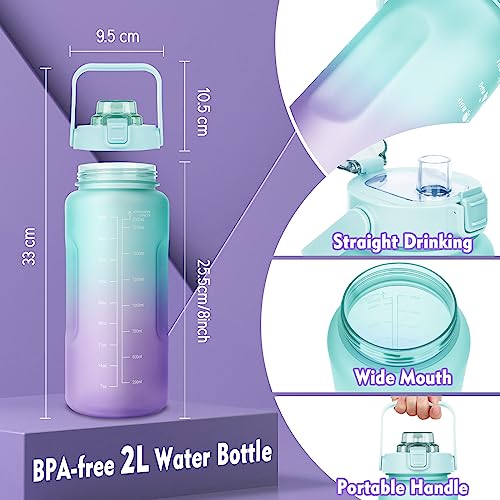 AOHAN Botella de Agua 2L - Botella de agua sin BPA - Botella deportiva con tapa y a prueba de fugas - Botella de 2 litros ideal para deportes, actividades al aire libre, escuela, viajes, yoga