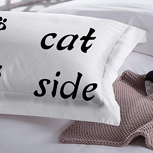 AOXHFNV Juego de ropa de cama de la serie Dog Side and My Side, diseño de perro y mi lado, color negro y blanco para cama doble (135 x 200 cm, gato Side)