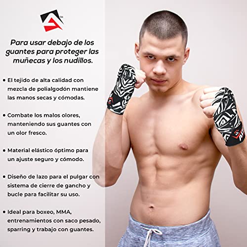 AQF Vendas Boxeo con 4 Metros Eslora Vendas Elasticas para Deportes De Combate, Boxeo, MMA (Artes Marciales Mixtas) Y Cross Fitness (Rayas de Cebra)