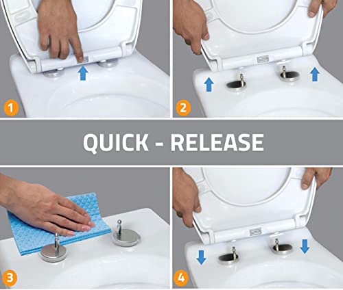 Aqua Bagno Tapa WC universal, Asiento de Inodoro - de Cierre Suave - en Forma de D - Extraíble con un clic - fácil limpieza - de material termoestable - blanco - WC Asiento