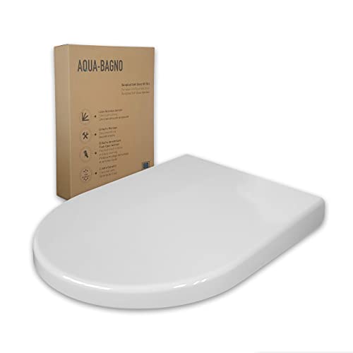 Aqua Bagno Tapa WC universal, Asiento de Inodoro - de Cierre Suave - en Forma de D - Extraíble con un clic - fácil limpieza - de material termoestable - blanco - WC Asiento