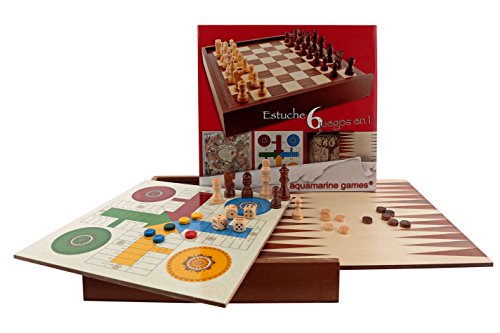 Aquamarine Games - 6 juegos clásicos: ajedrez, damas, backgammon, oca, parchís, escalera, 1 jugador (CP030)