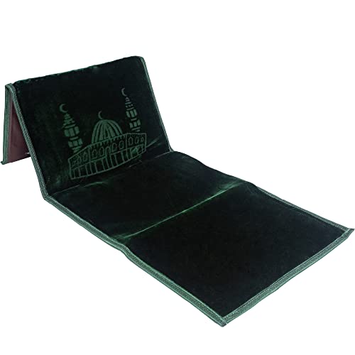 Arbo-Living Alfombra de oración con respaldo, plegable, para meditación con respaldo, asiento acolchado, con bolsa de transporte (verde)