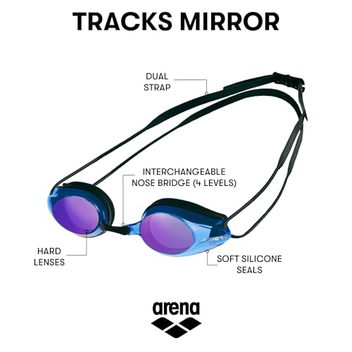 Arena Tracks Mirror Gafas de Natación, Unisex Adulto, Negro/Azul, Universal