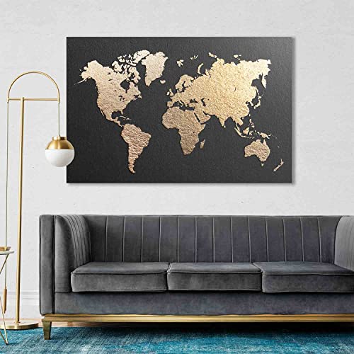 Arjazia - Cuadro decorativo para mapa del mundo (90 x 60 cm y 120 x 80 cm), diseño de fotos sobre lienzo tensado sobre un marco de madera (90 x 60 cm)