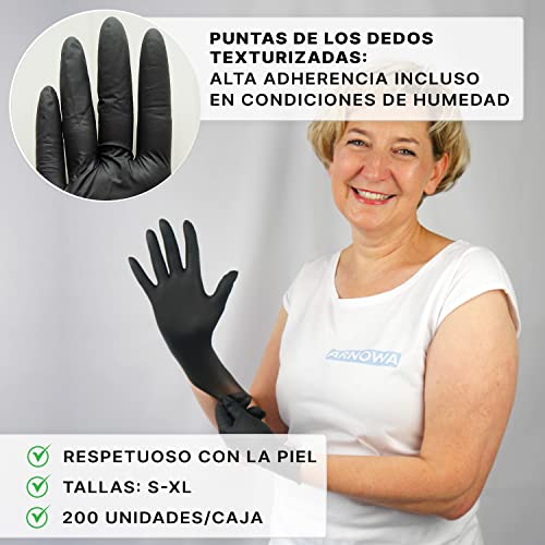 ARNOMED Guantes nitrilo L, 200 uds/caja, guantes nitrilo talla S, M, L o XL, guantes nitrilo negro, guantes de nitrilo sin polvo y látex, guantes negros nitrilo, guante nitrilo, guantes nitrilo negros