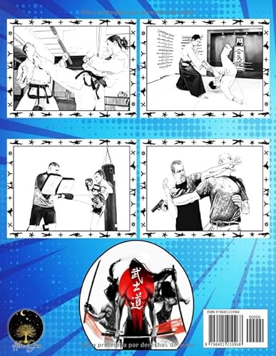 Artes marciales para colorear: Dibujos para adultos con espectaculares deportistas realizando técnicas de tae kwon-do, jiu-jitsu, kick boxing, judo, ... hapkido, kendo, capoeira, muay thai, mma