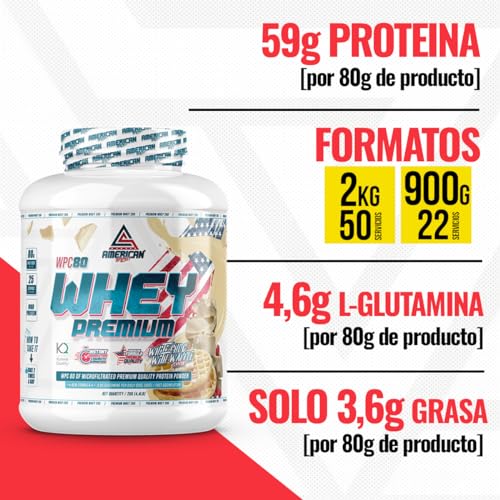 AS American Suplement | Premium Whey Protein 2 Kg | Choco Blanco con Gofres | Proteína Suero de Leche | Aumentar Masa Muscular | Alta Concentración Proteína WPC80 Pura | L-Glutamina Kyowa Quality®