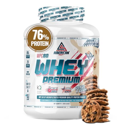AS American Suplement | Premium Whey Protein 2 Kg | Cookies | Proteína Suero de Leche | Aumentar Masa Muscular | Alta Concentración Proteína WPC80 Pura | L-Glutamina Kyowa Quality®