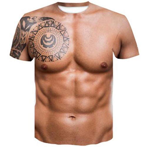 ASDFSADF Tatuaje Muscular de Verano Imprimir Camiseta Hombres Manga Corta 3D Impresión Digital Camiseta Animal Camiseta-B_Metro