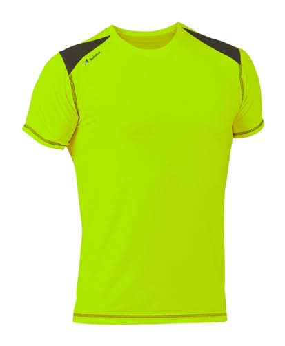 ASIOKA 182/17 Camiseta técnica combinada Unisex para Adultos de m/Corta, Verde flúor/Marengo, L
